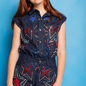 QUEEN OF SPARKLES Groovy Star Denim Jumpsuit